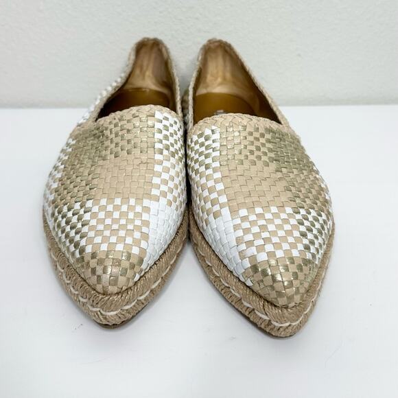 PRADA Woven Espadrilles Women's Size 38 Tan White Gold Casual - Picture 2 of 8